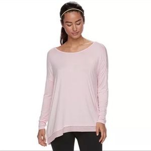 Gaiam Light Pink Nirvana Drop Shoulder Back Strap Mesh Trim Flowy Top XS
